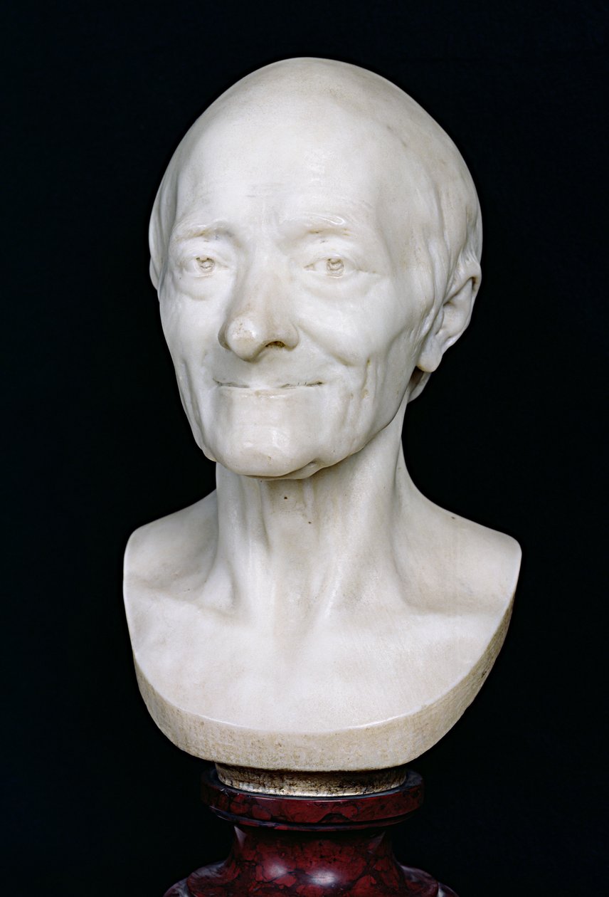 वोल्टेयर की बस्ट (1694-1778) उसकी विग के बिना, 1778 (संगमरमर) द्वारा जीन एंटोनी हौडन
