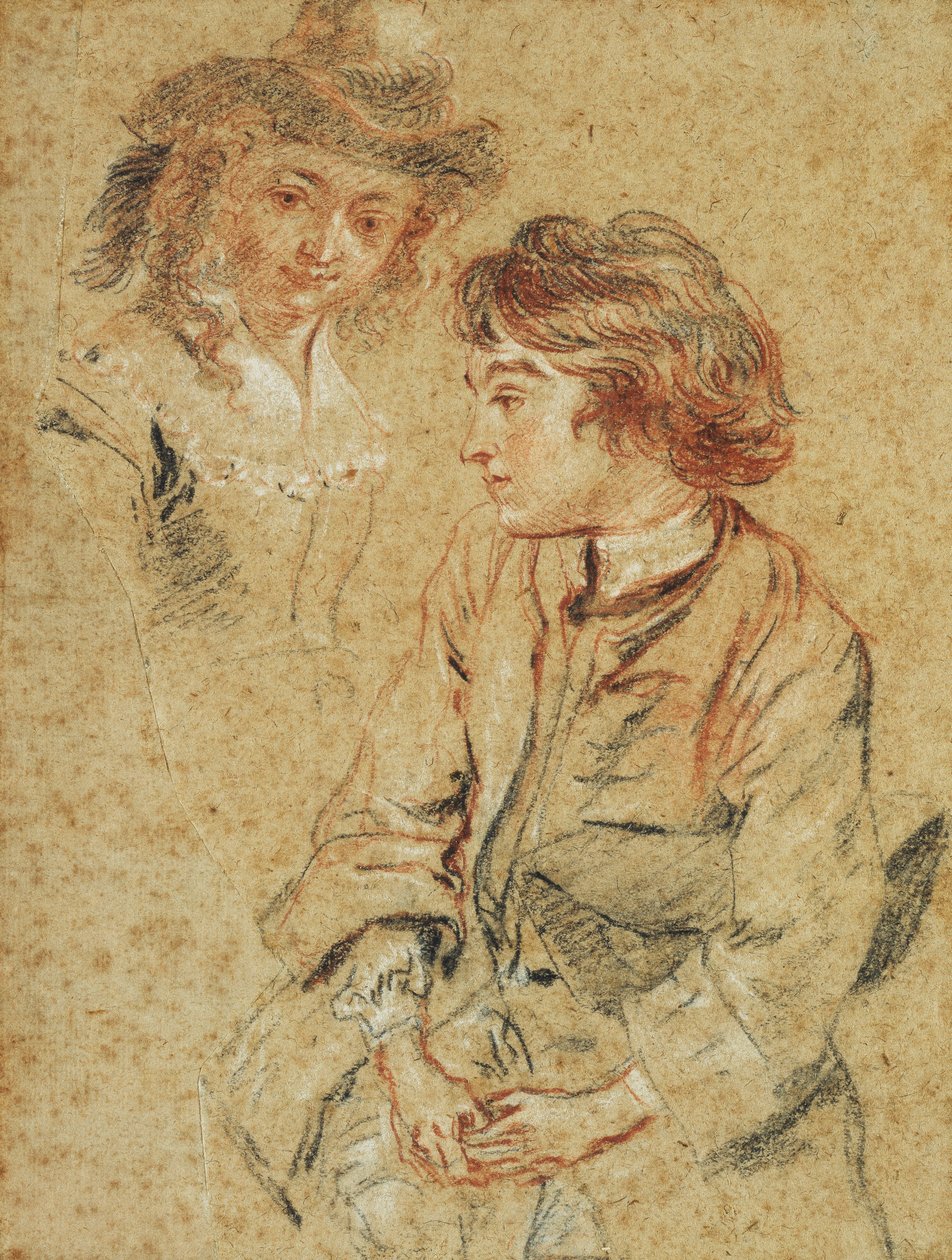 एक बैठा हुआ यंग मैन, अपनी हैट पकड़ कर तीन चौथाई लंबाई, c.1717 द्वारा जीन एंटोनी वट्टू