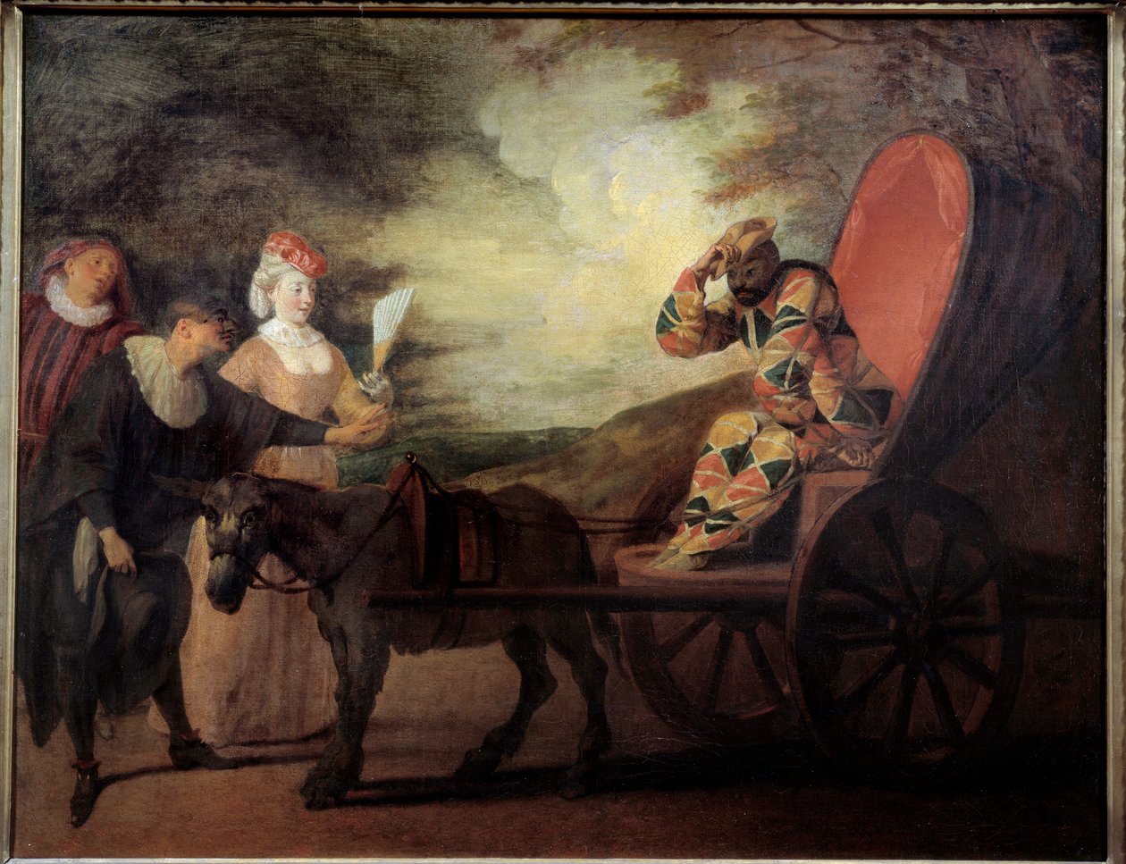 हर्लेक्विन (Arlecchino) चंद्रमा का सम्राट। जीन एंटोनी वट्टू की पेंटिंग (1684-1721) द्वारा जीन एंटोनी वट्टू