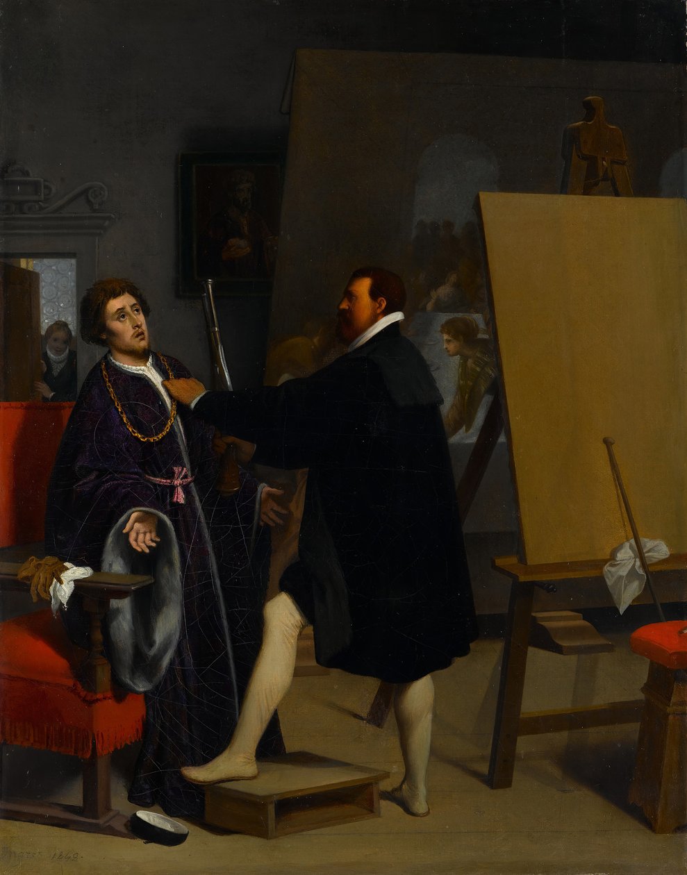 Tintoretto के स्टूडियो में Aretino, 1848। द्वारा जीन अगस्टे डॉमिनिक इंगर्स