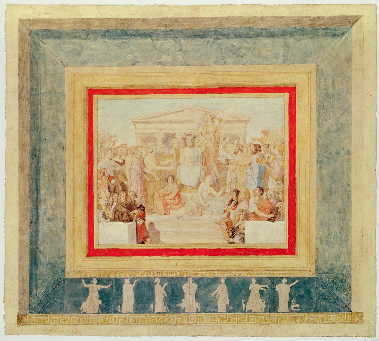 होमर के एपोथेसिस, लौवर की छत के लिए डिजाइन, 1826-27 (कागज पर पेन और स्याही) द्वारा जीन अगस्टे डॉमिनिक इंगर्स