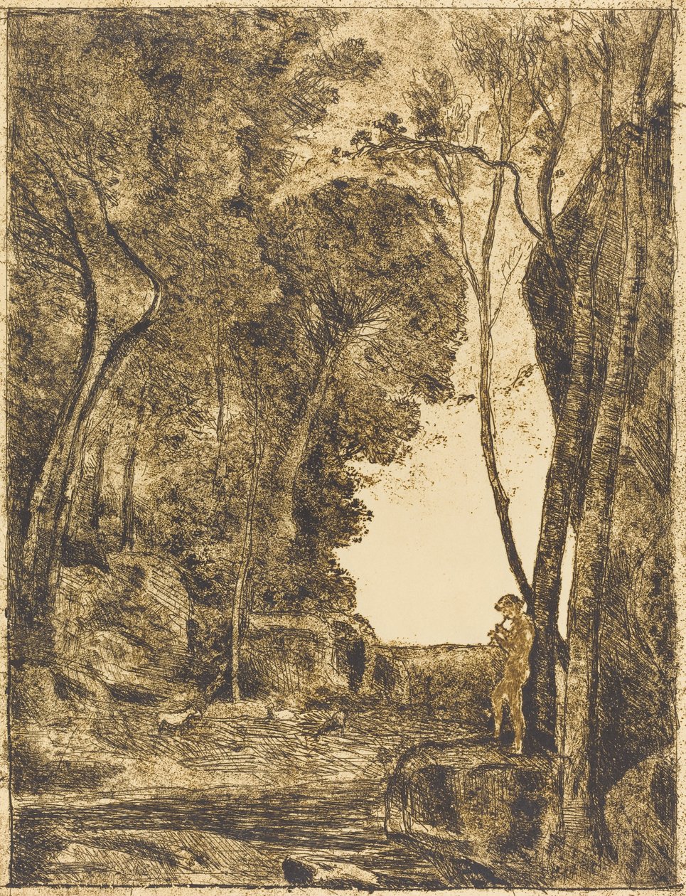 लिटिल शेफर्ड, पहली प्लेट ले पेटिट बर्गर, 1855। द्वारा जीन बैप्टिस्ट केमिली कोरोट