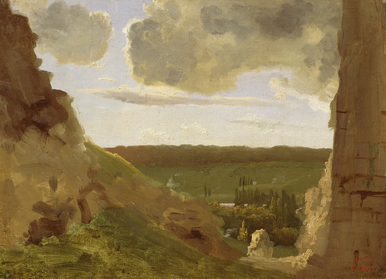 मध्यकालीन खंडहर, c.1828-30 (बोर्ड पर चढ़ा हुआ कैनवास पर तेल) द्वारा जीन बैप्टिस्ट केमिली कोरोट