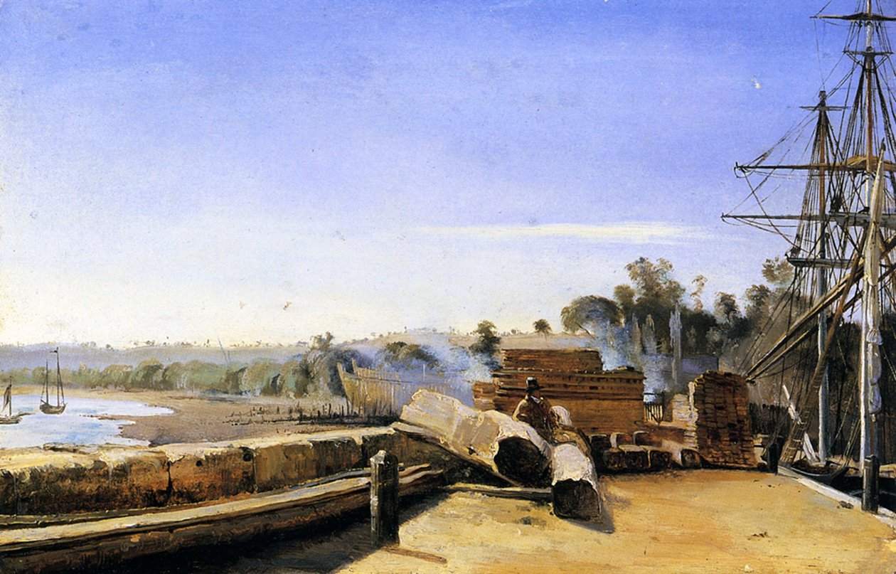 होनफेलुर में शिपयार्ड, c.1823 (कागज पर तेल) द्वारा जीन बैप्टिस्ट केमिली कोरोट