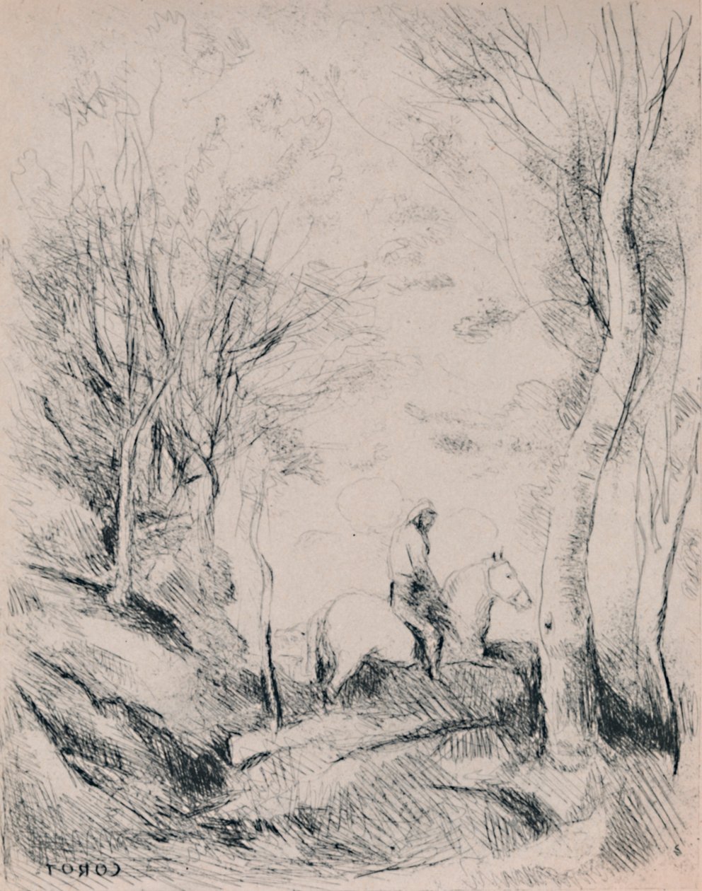 द हॉर्समैन इन द वुड, c.1854, 1946 द्वारा जीन बैप्टिस्ट केमिली कोरोट