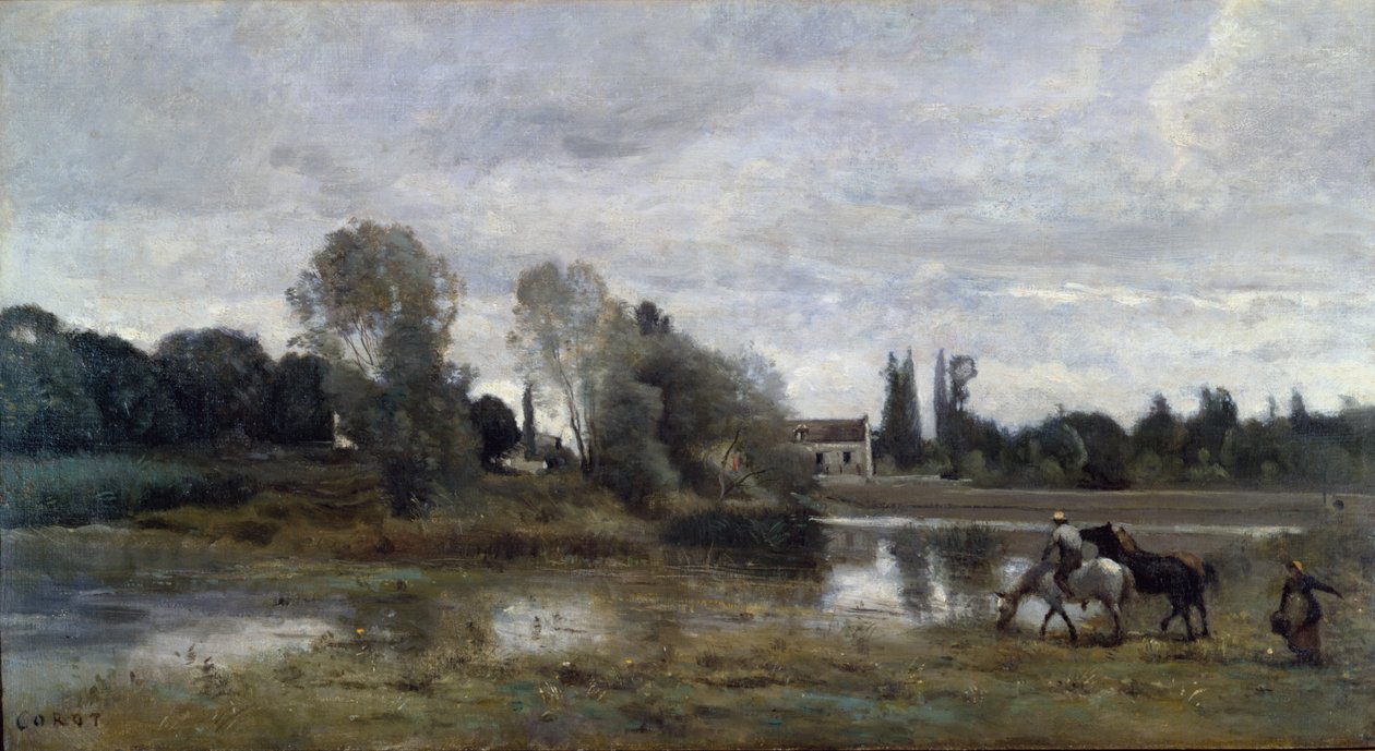 विले dAvray, हॉर्स वॉटरिंग, c.1860-65 द्वारा जीन बैप्टिस्ट केमिली कोरोट