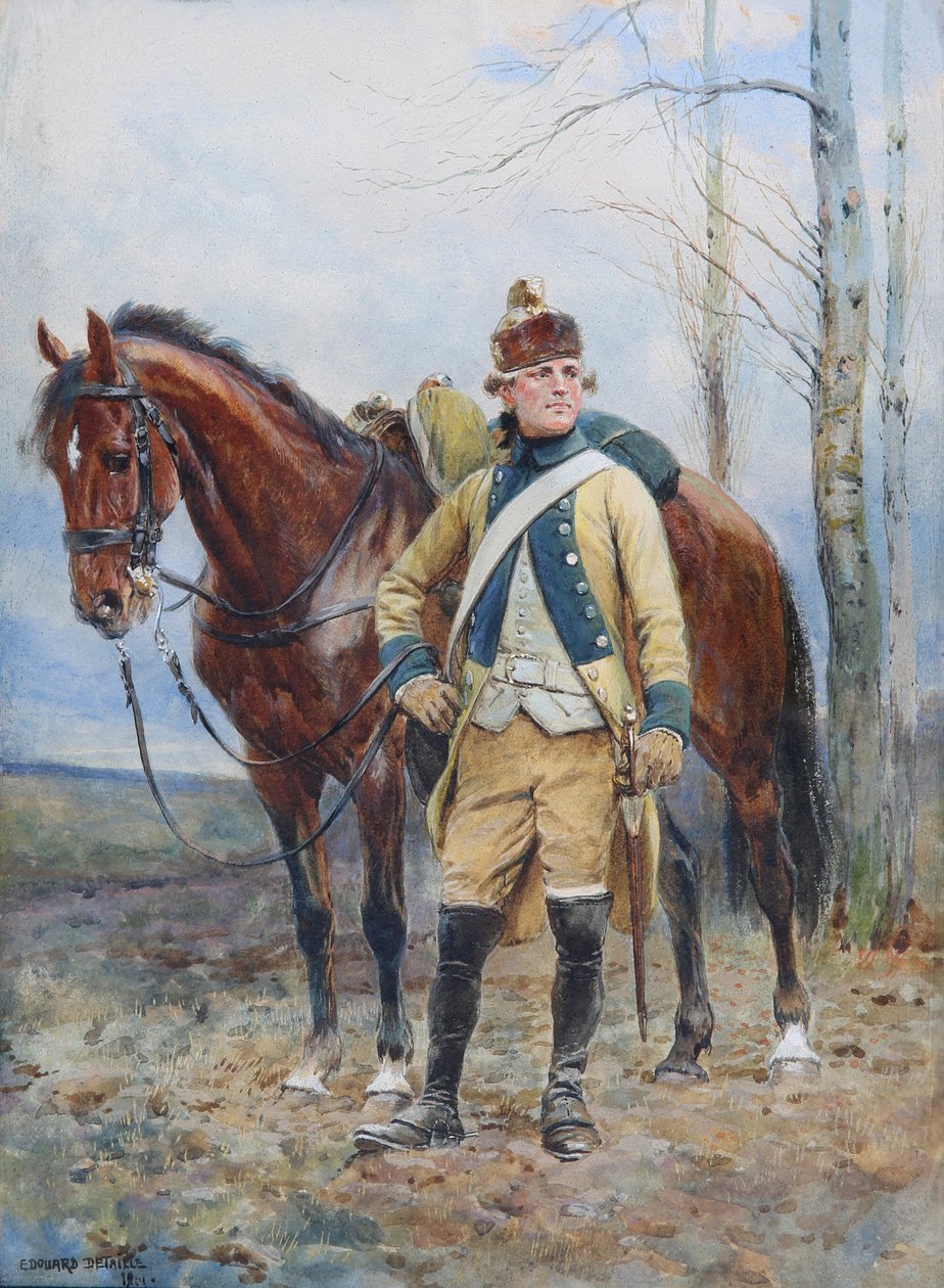 1763-1766, 1901 में लीजन डे फ्लैंड्रेस का ड्रैगून (कागज पर wc & gouache) द्वारा जीन बैप्टिस्ट एडौर्ड डिटेल