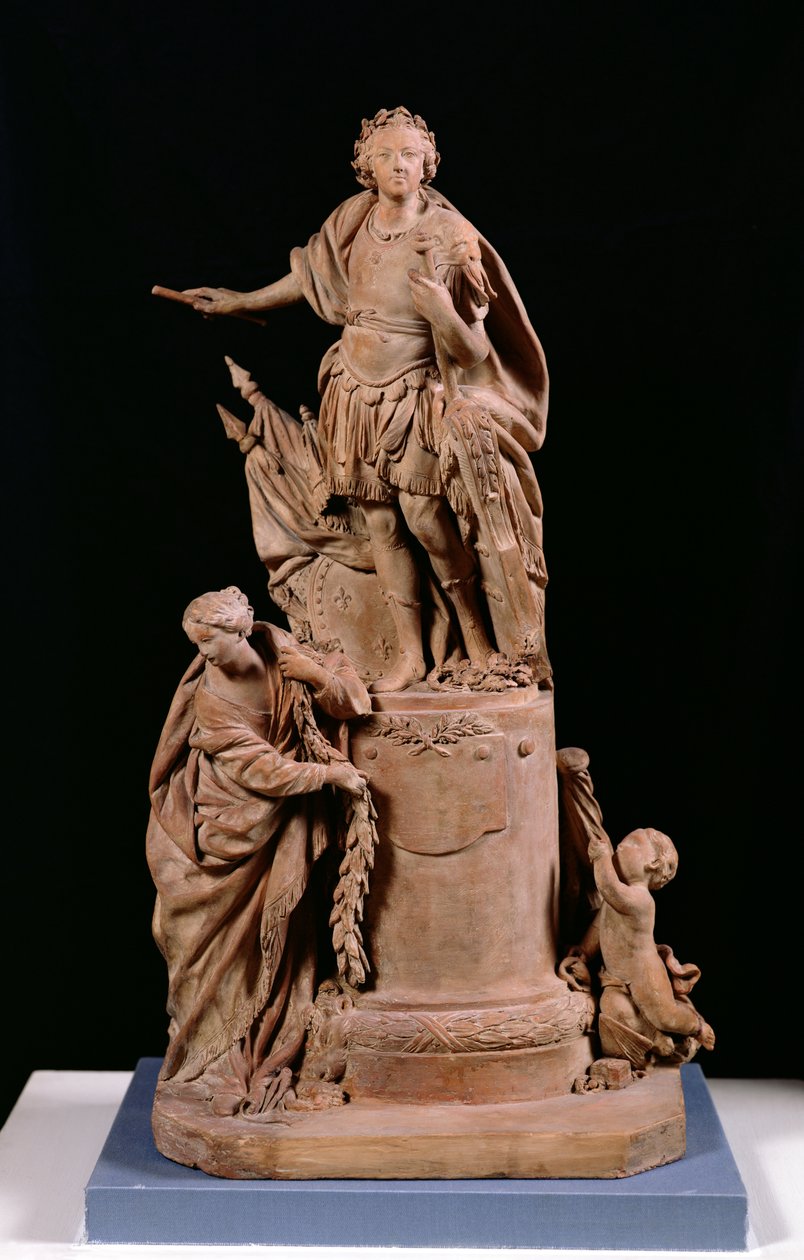 लुई XV (1710-74) एक रोमन सम्राट के रूप में, रेनेस में होटल डे विले के लिए एक मूर्ति के लिए परियोजना, c.1748 (टेराकोटा) द्वारा जीन बैप्टिस्ट द्वितीय लेमोयने