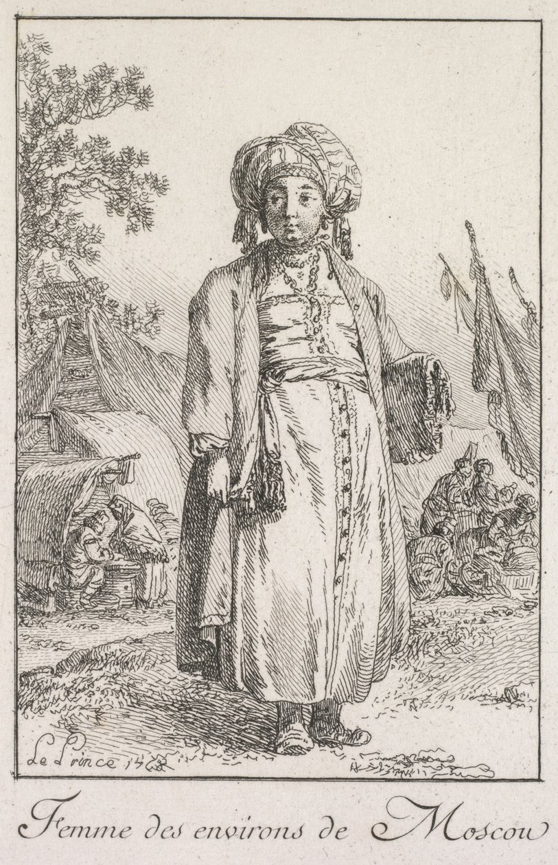मॉस्को के उपनगरों से महिला, 1768। द्वारा जीन बैप्टिस्ट ले प्रिंस