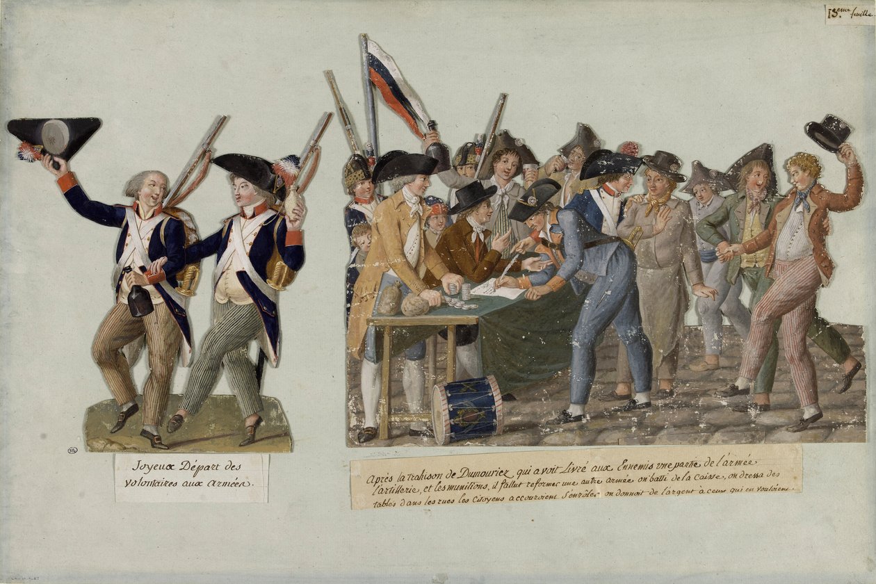 क्रांतिकारी सेनाओं के लिए स्वयंसेवकों का प्रस्थान, c. 1793. द्वारा जीन बैप्टिस्ट लेस्युउर