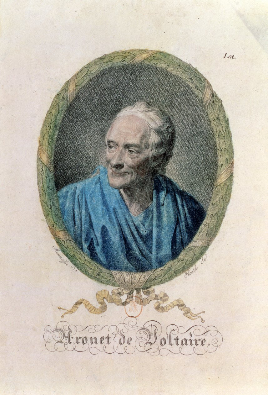 जेम्स हीथ (1757-1834) द्वारा उत्कीर्ण फ्रेंकोइस मैरी आउरेट डे वोल्टेयर (1694-1778) द्वारा जीन बैप्टिस्ट मौज़ाइस