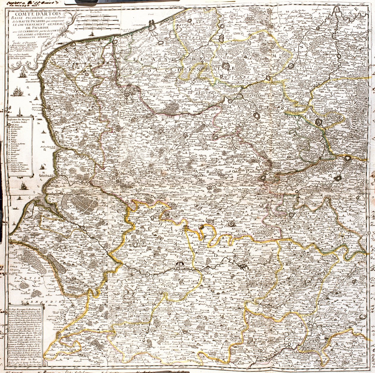 आर्टोइस (फ्रांस) और फ़्लैंडर्स (बेल्जियम, नीदरलैंड) का नक्शा (उत्कीर्णन) द्वारा जीन बैप्टिस्ट नोलिन