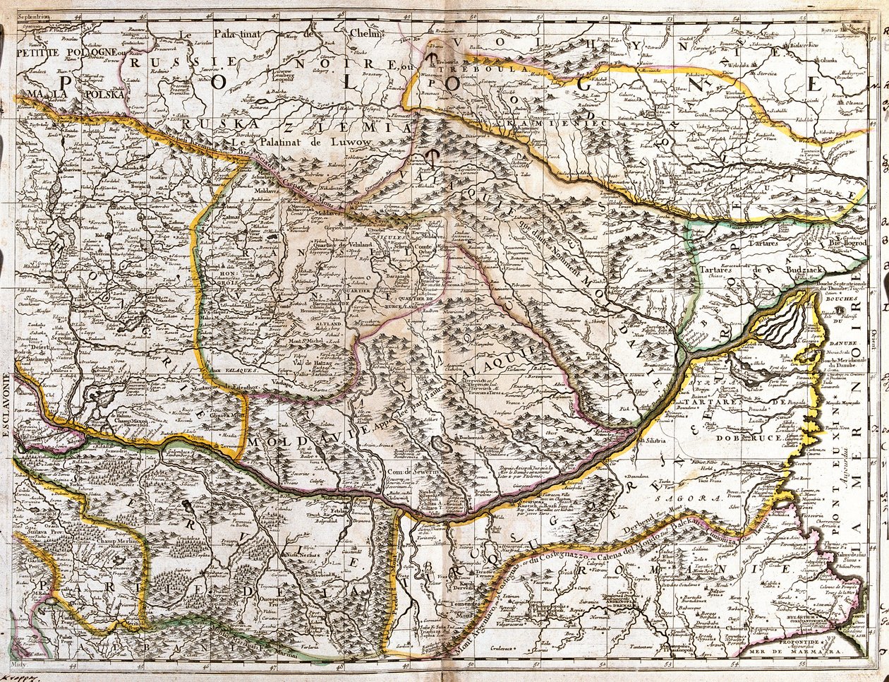 Moravian Wallachia (चेक गणराज्य) का नक्शा (उत्कीर्णन) द्वारा जीन बैप्टिस्ट नोलिन