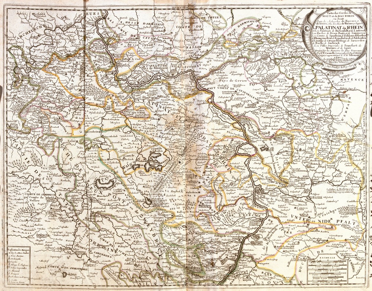 राइनलैंड-पैलेटिनेट का नक्शा और बवेरिया (जर्मनी) का हिस्सा (उत्कीर्णन) द्वारा जीन बैप्टिस्ट नोलिन