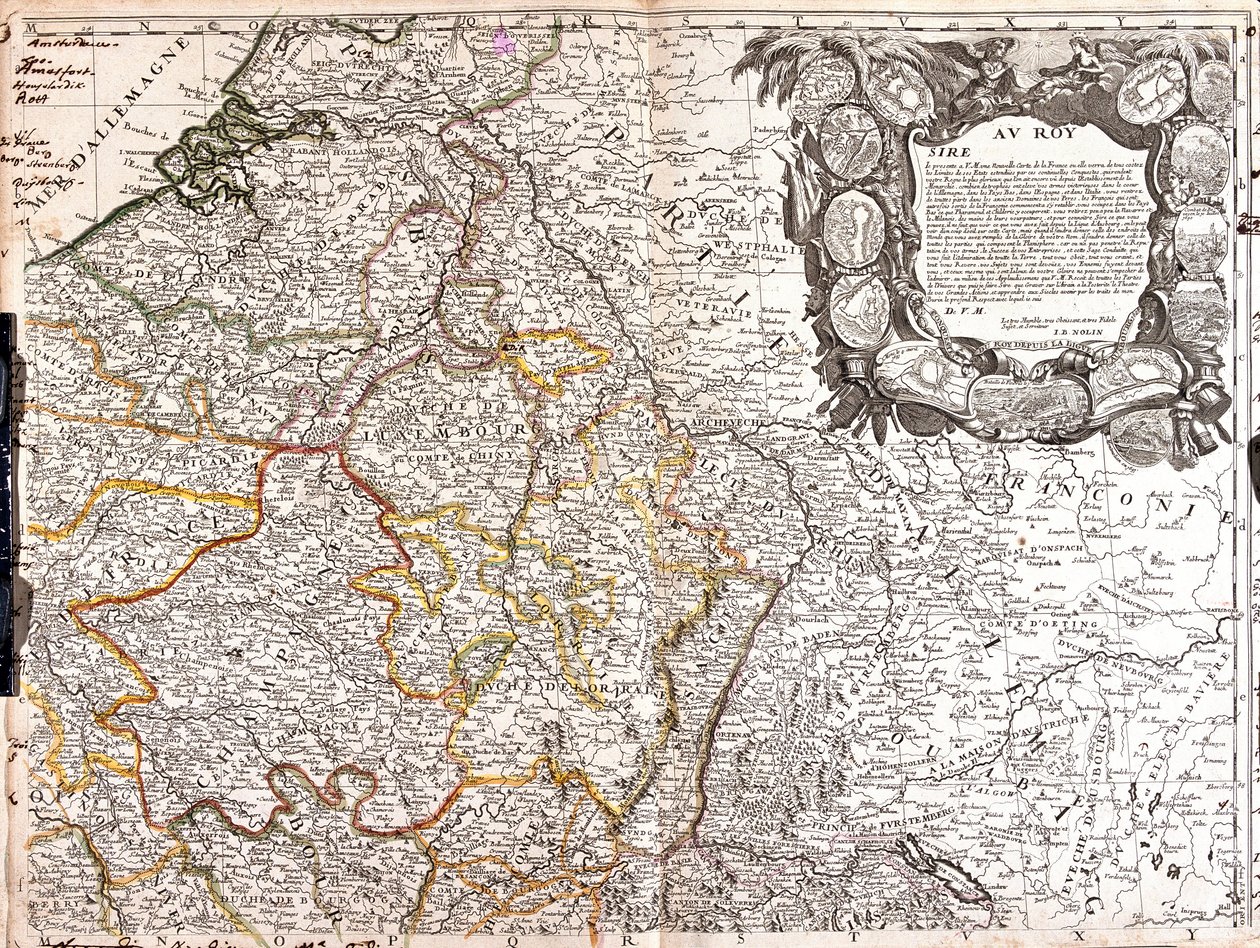 लक्समबर्ग के डचे का नक्शा, शैम्पेन और डचे ऑफ लोरेन (उत्कीर्णन) द्वारा जीन बैप्टिस्ट नोलिन