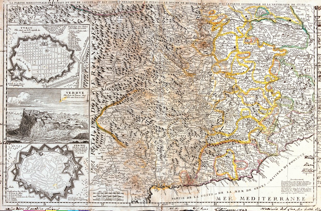 सेवॉय के ड्यूक के दक्षिण क्षेत्रों का नक्शा, इटली में (उत्कीर्णन) द्वारा जीन बैप्टिस्ट नोलिन