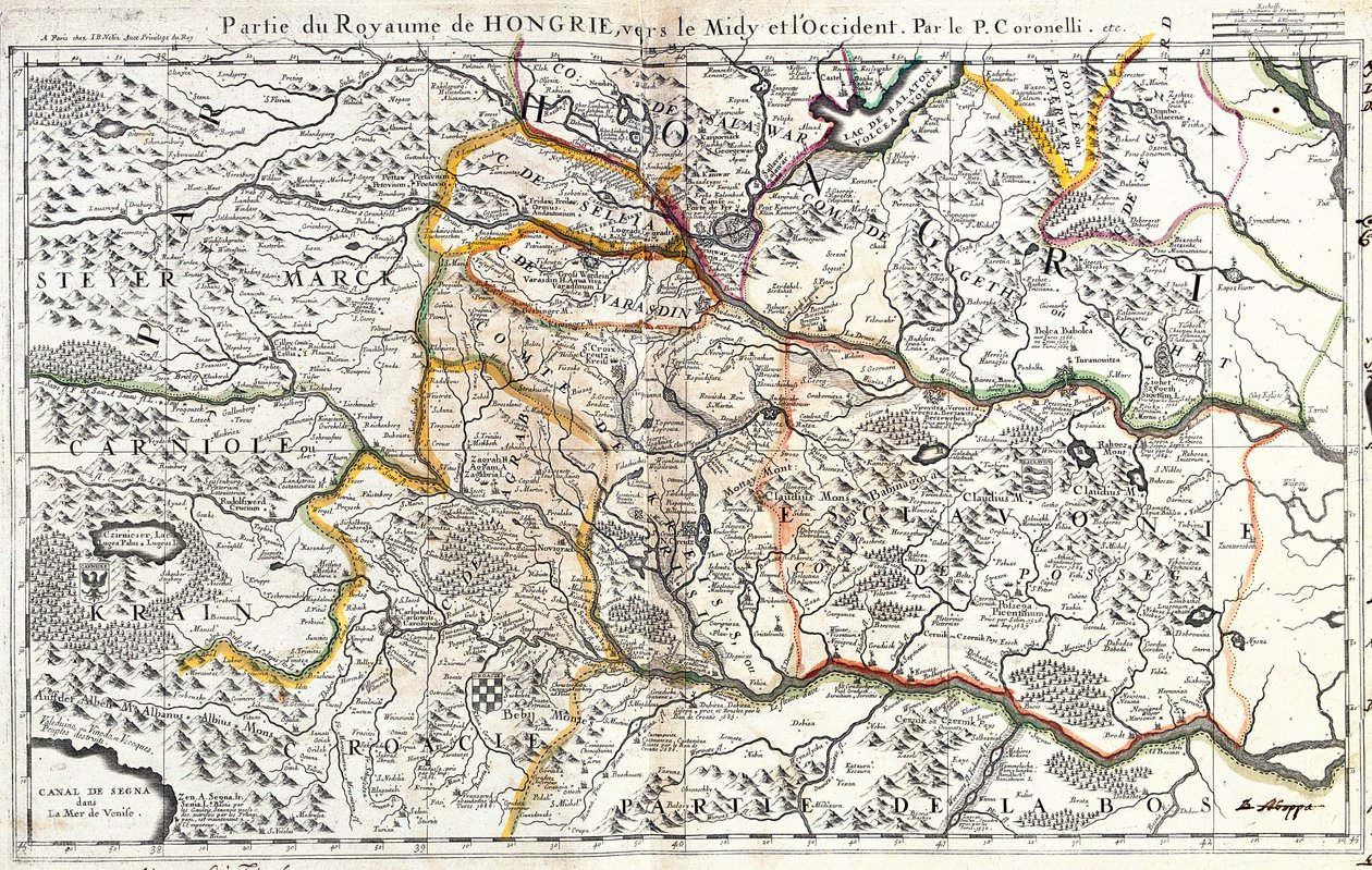 हंगरी के राज्य के दक्षिण पश्चिमी भाग का नक्शा (उत्कीर्णन) द्वारा जीन बैप्टिस्ट नोलिन