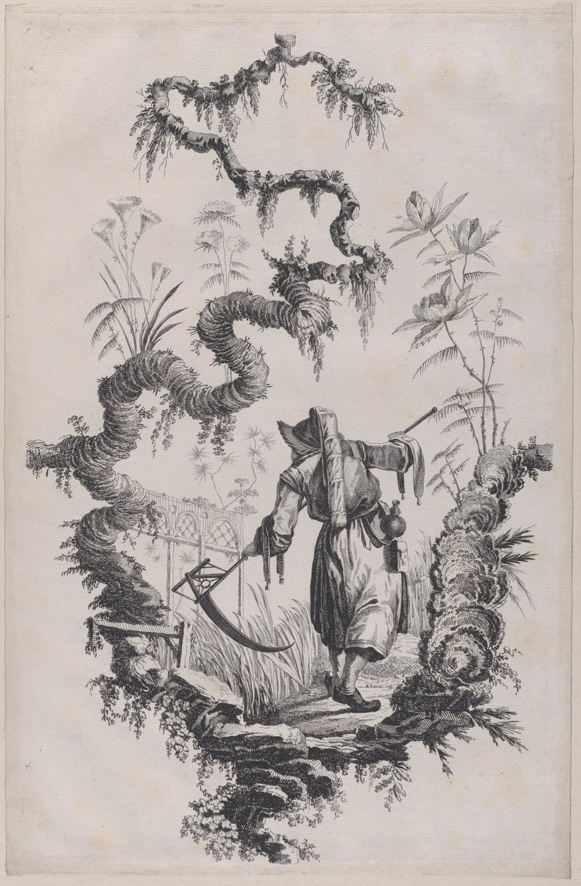 चिनोइसेरी आभूषण प्रिंट, 1755। द्वारा जीन बैप्टिस्ट पेलमेंट