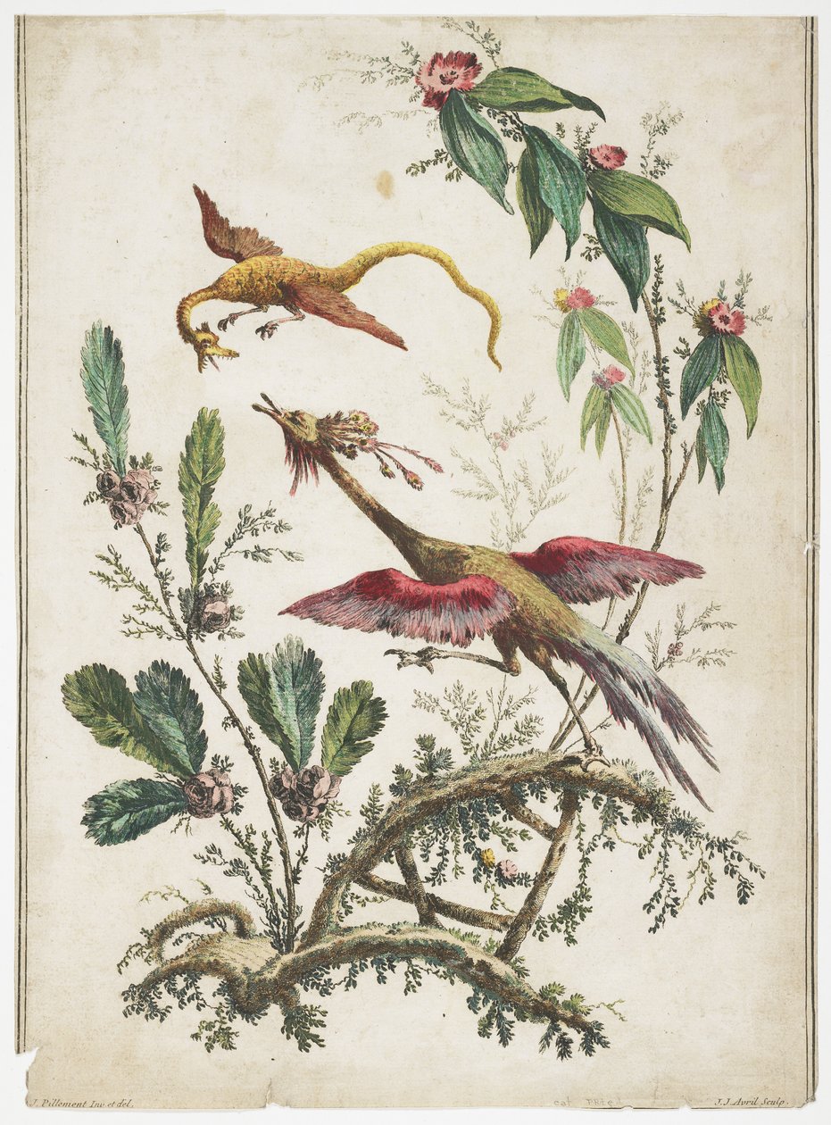आभूषण। Chinoiserie। फूल और पक्षी।, 1770 द्वारा जीन बैप्टिस्ट पेलमेंट