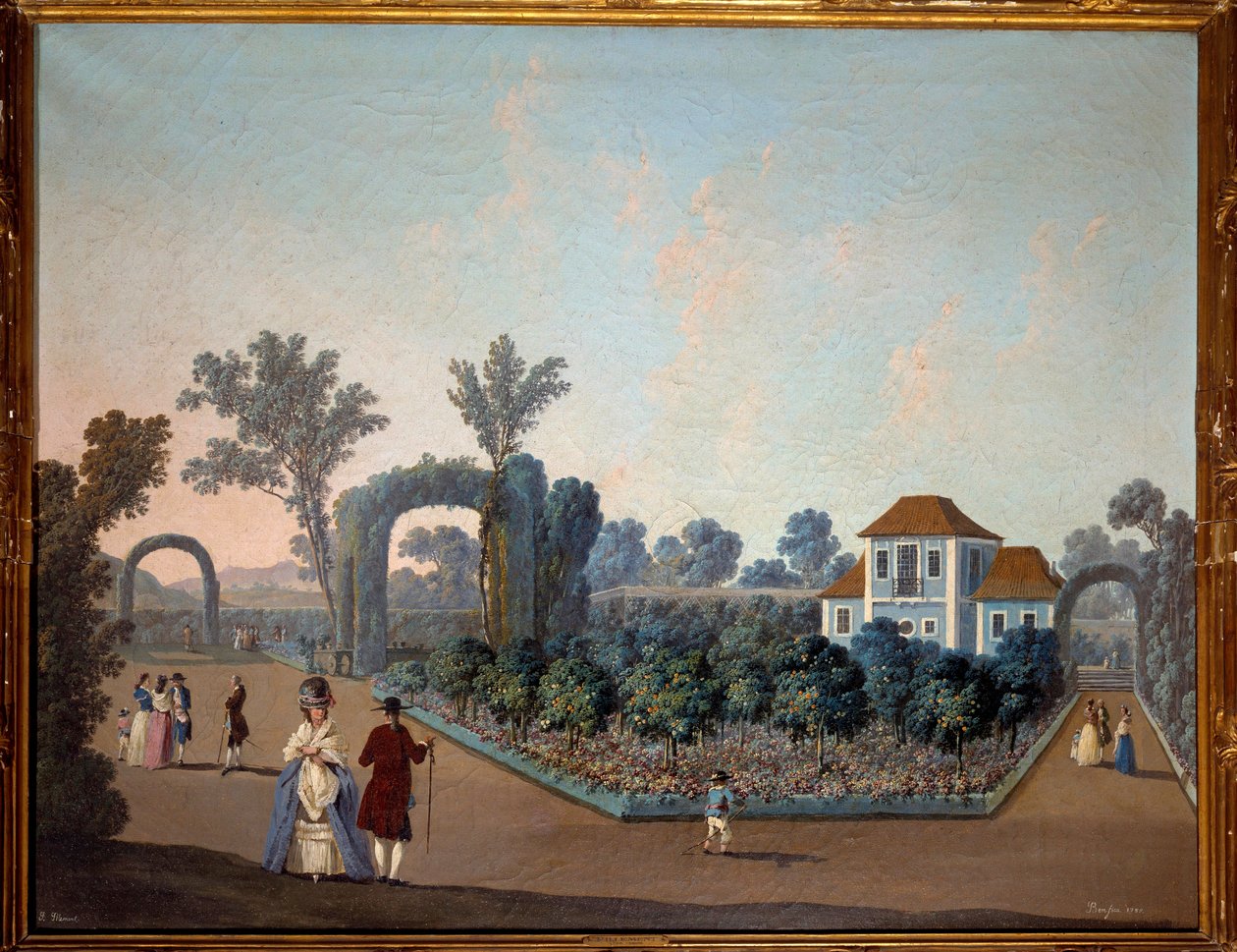 1785 में लिस्बन में बेनफिका के बगीचों का दृश्य जीन पिल्मेंट द्वारा जल रंग (1728-1808) 1785 पेरिस, सजावटी कला द्वारा जीन बैप्टिस्ट पेलमेंट