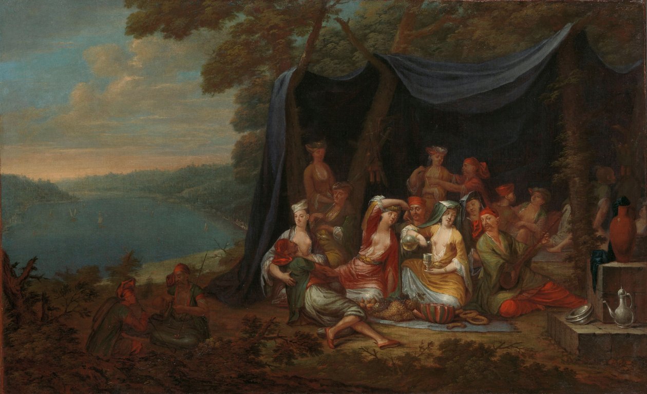 एक तम्बू के तहत तुर्की दलालों के साथ देश की छुट्टी, c.1720-37 द्वारा जीन बैप्टिस्ट वेनमोर