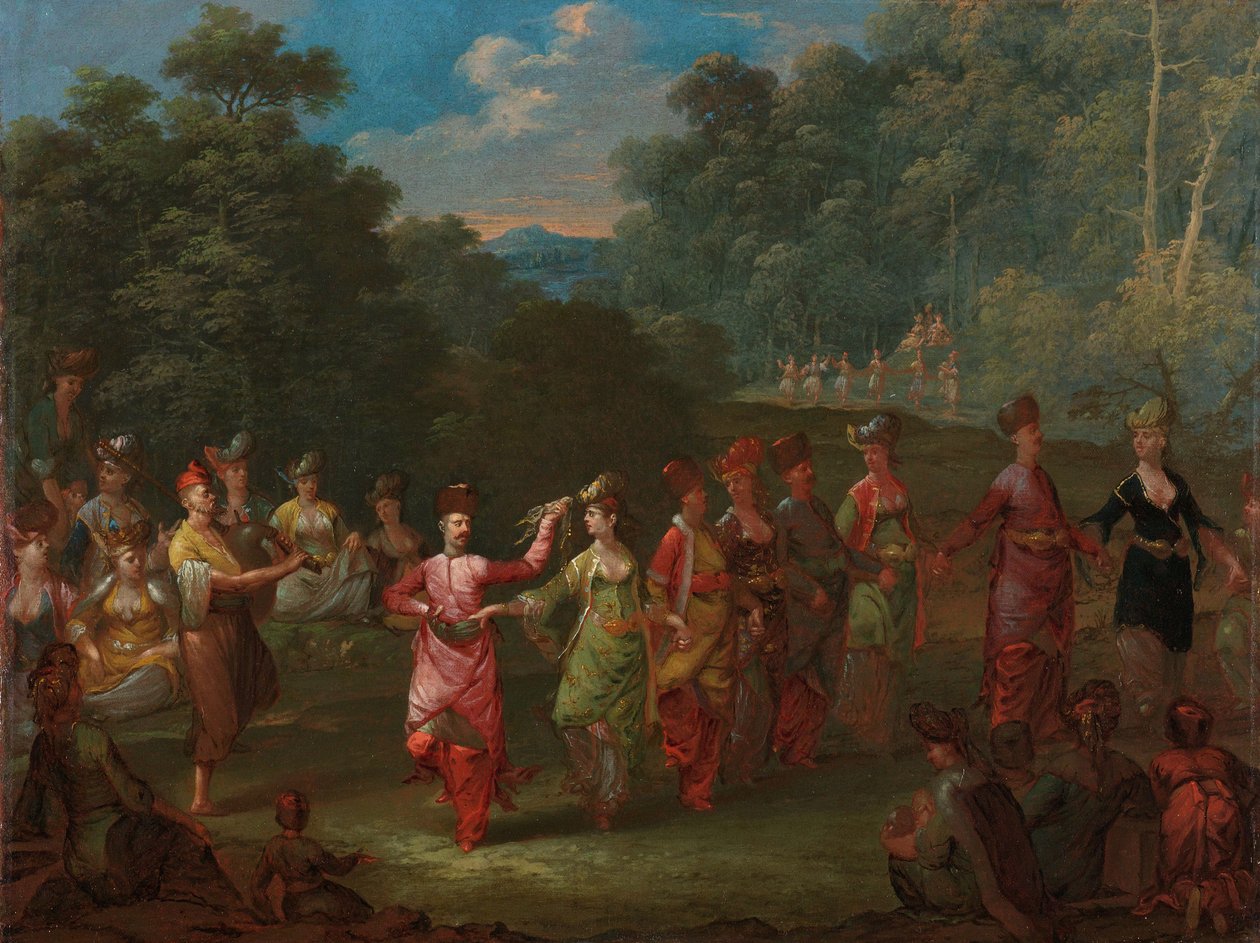ग्रीक पुरुष और महिलाएं नृत्य नृत्य करती हैं, c.1720-37 द्वारा जीन बैप्टिस्ट वेनमोर