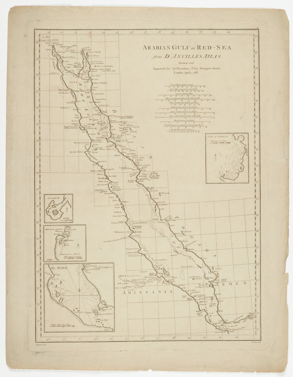 अरब खाड़ी या लाल सागर, थॉमस बोवेन द्वारा उत्कीर्ण, 1788 द्वारा डेनविल के बाद जीन बैप्टिस्ट