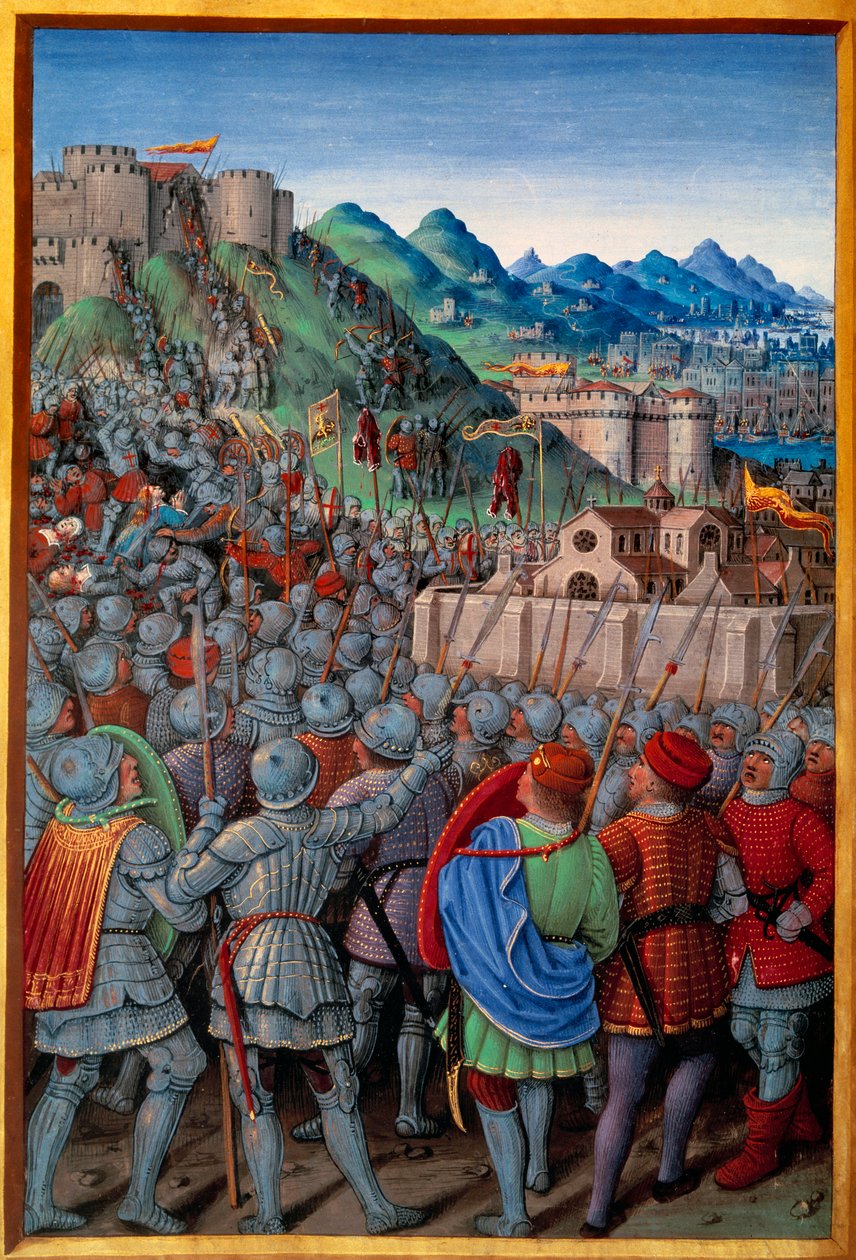 जेनोइस ने फ्रेंच (12 मार्च 1507) द्वारा कैस्टेलासियो डी जीन गार्ड पर हमला किया। जीन बौर्डिचॉन (1457? - 1521) द्वारा "" वॉयेज डी जीन्स "" (फोलियो 20 वी) में जीन मारोट द्वारा लिखित लघु, v.1508। पेरिस, एनएलई द्वारा जीन बॉर्डिचोन