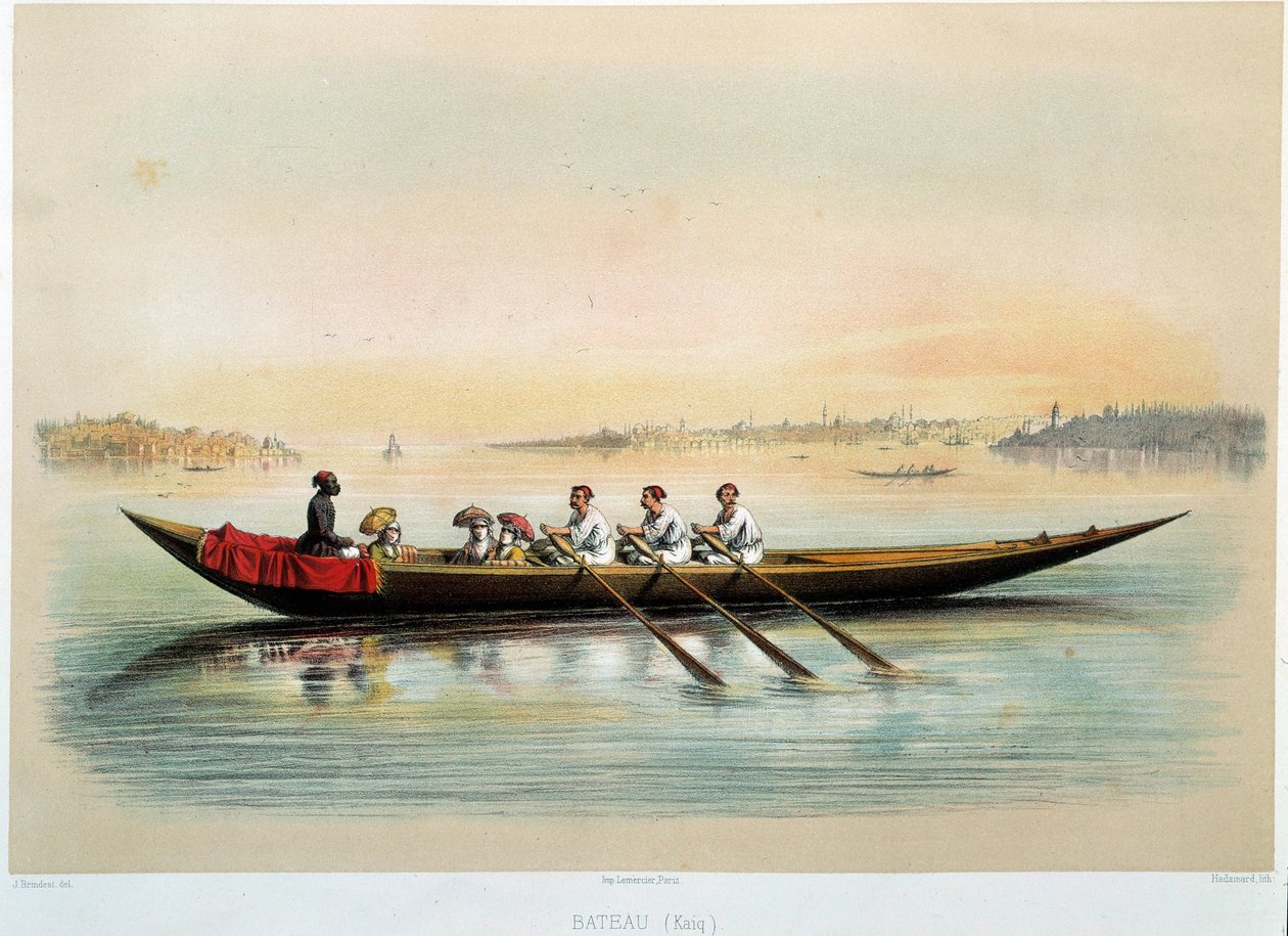 तुर्क साम्राज्य "" कॉन्स्टेंटिनोपल में एक नाव"" जीन ब्रिंडेसी द्वारा जल रंग (1826-1888) द्वारा जीन ब्रिंडेसि