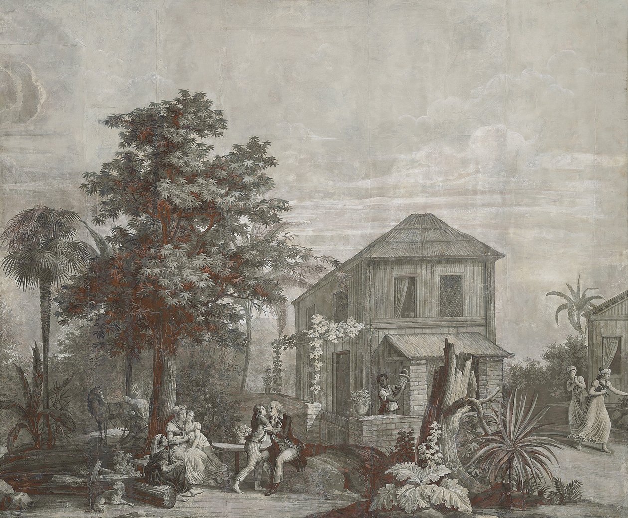 फफूंद एंड सी, सी .1823 की श्रृंखला "पॉल एट वर्जिन" से पारिवारिक समय, वॉलपेपर पैनल द्वारा जीन ब्रो