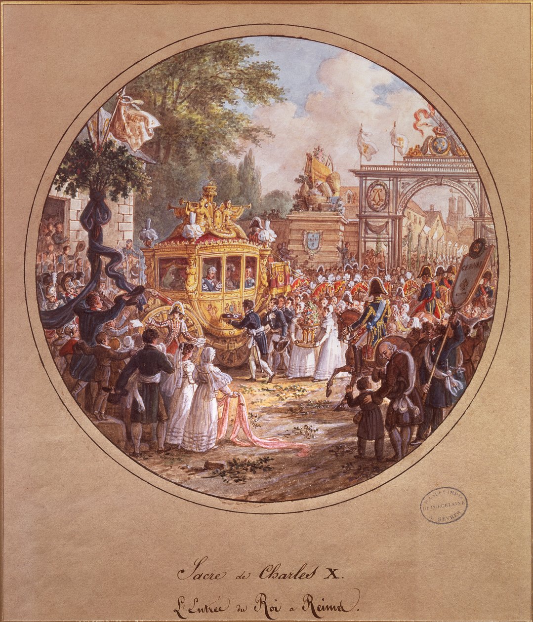 रीम्स में चार्ल्स एक्स (1757-1836) का प्रवेश, 28 मई 1825 (कागज पर wc) द्वारा जीन चार्ल्स देवलि