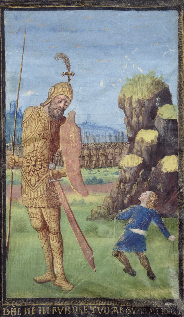 डेविड एंड गोलियत, बुक ऑफ़ आवर्स से, c.1470 द्वारा जीन कोलम्बे