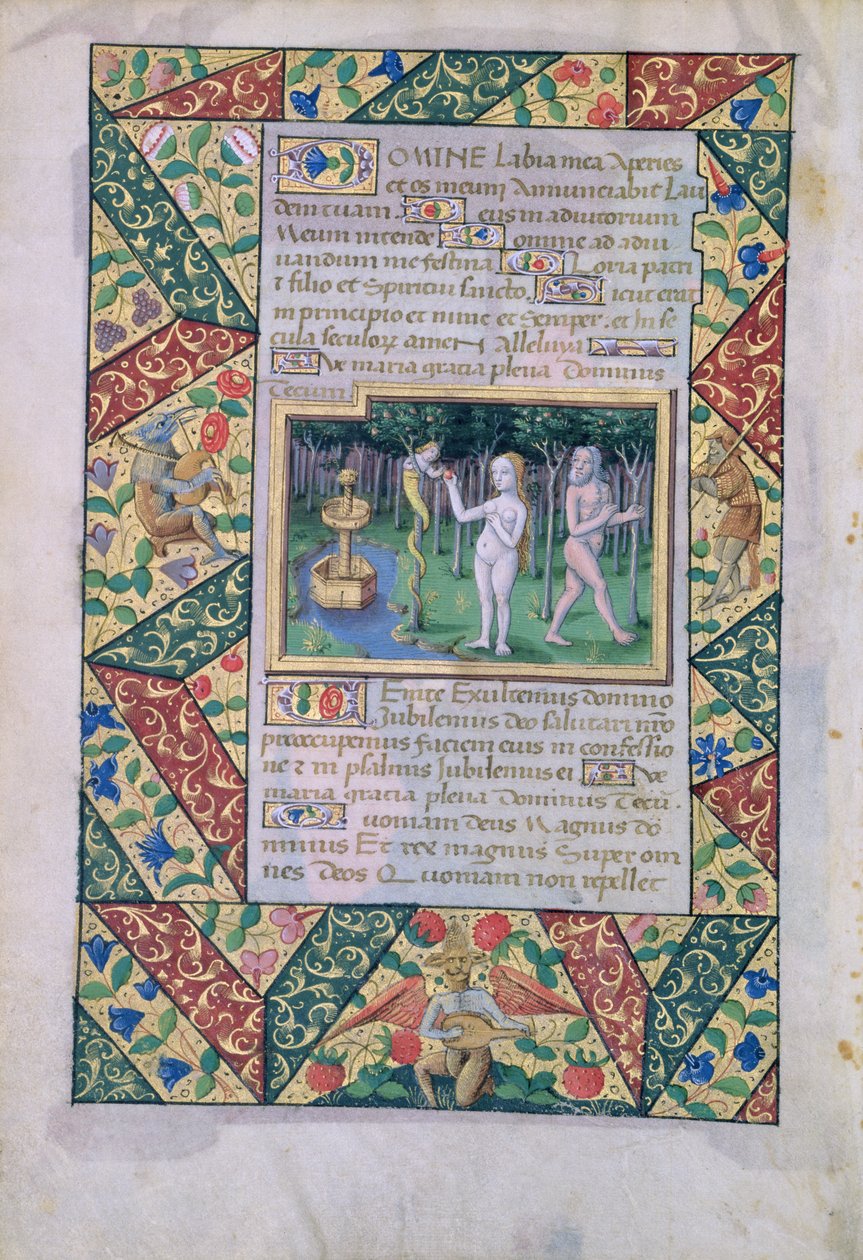 सुश्री लाट। QvI126 fol.12v ईडन गार्डन में प्रलोभन, बुक ऑफ आवर्स ऑफ लुई dOrleans, 1490 से द्वारा जीन कोलम्बे