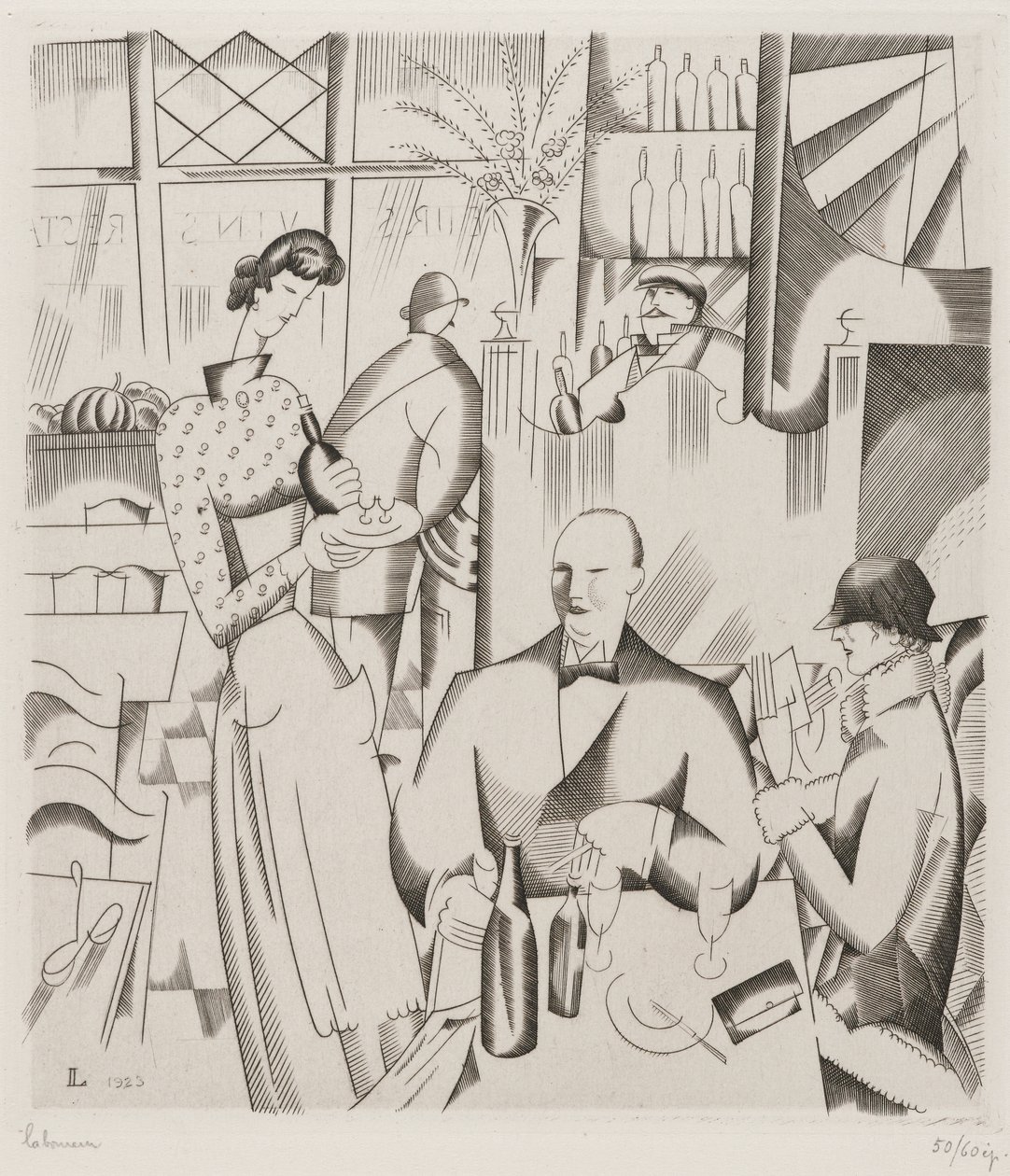 बिस्टो में डिनर (बिस्टरो में डिनर), 1923 (विंग पेपर पर उत्कीर्ण) द्वारा जीन एमिल लबौरुर