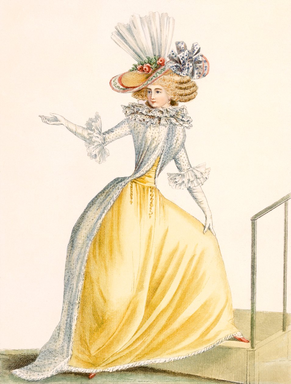 Collerette a la Henri IV, &39;Galeries des Modes et Costumes Francais&39; से प्लेट, c.1778-87 99: कपड़े; पारंपरिक वस्त्र; पारंपरिक पोशाक; फैशन; चित्रण; c18th; फैशनेबल द्वारा जीन फ्लोरेंट डिफाइन