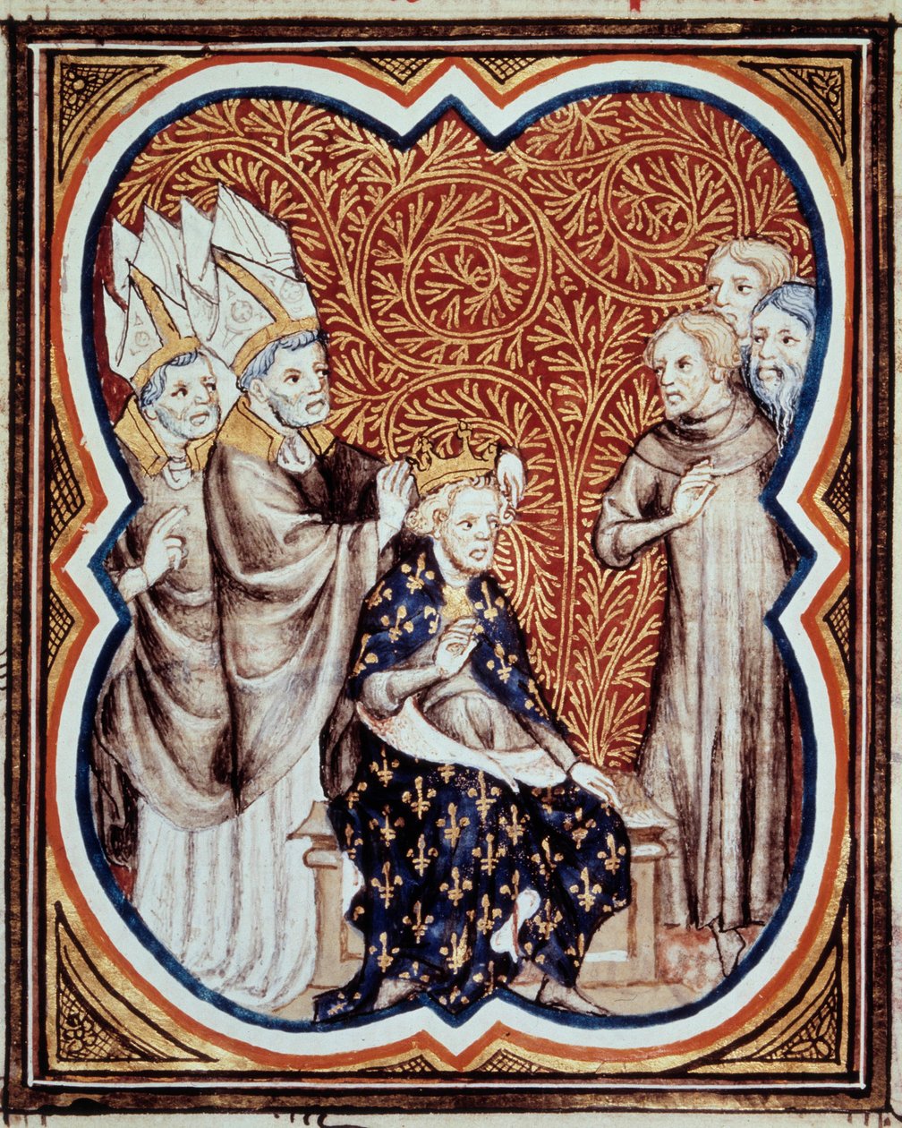 ले कोर्रे डु रोई लुई VI डिट ले ग्रोस (1081-1137) "लेस ग्रैंड्स क्रॉनिकल्स डी फ्रांस" से लिया गया लघु "जीन फौक्वेट (1420-1481) द्वारा 15 वीं शताब्दी पेरिस, बीएन द्वारा जीन फौक्वेट