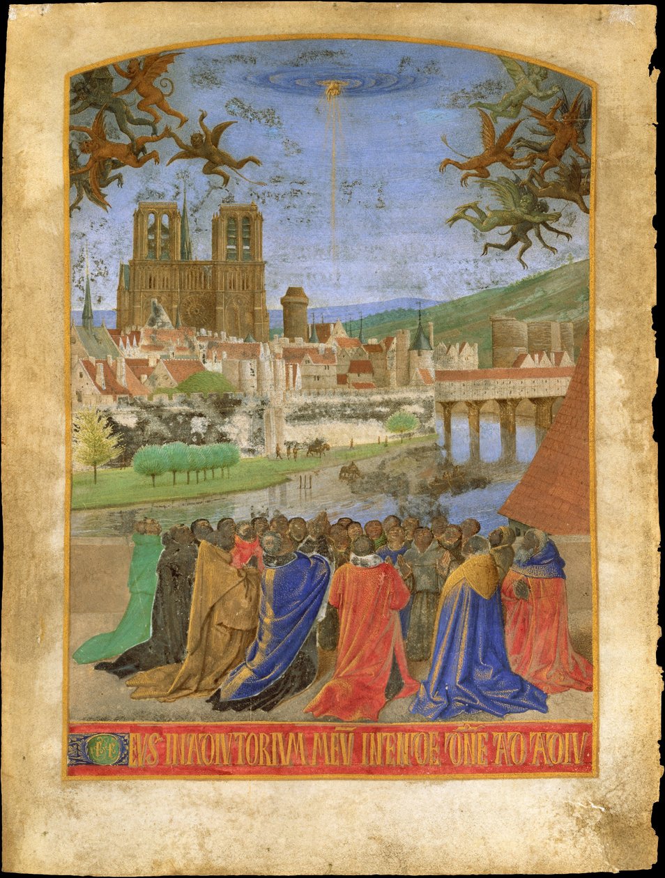 भगवान का दाहिना हाथ राक्षसों के खिलाफ विश्वास की रक्षा, c.1452-1460 (पोछा पर गुस्सा और सोने की पत्ती) द्वारा जीन फौक्वेट
