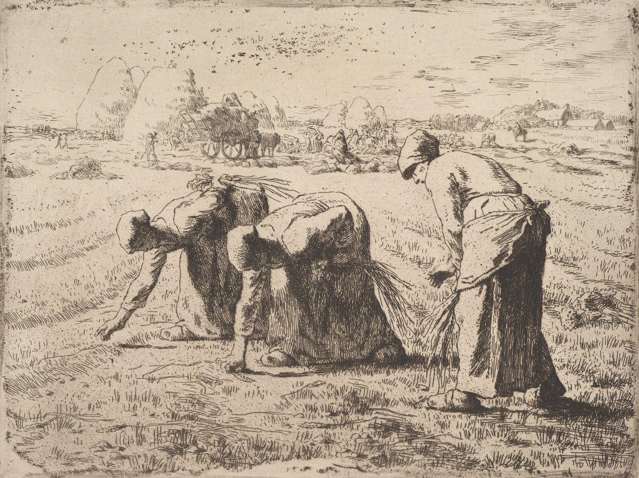 द ग्लीनर्स, c.1855-56 (चाइन कोला पर नक़्क़ाशी) द्वारा जीन फ्रेंकोइस बाजरा