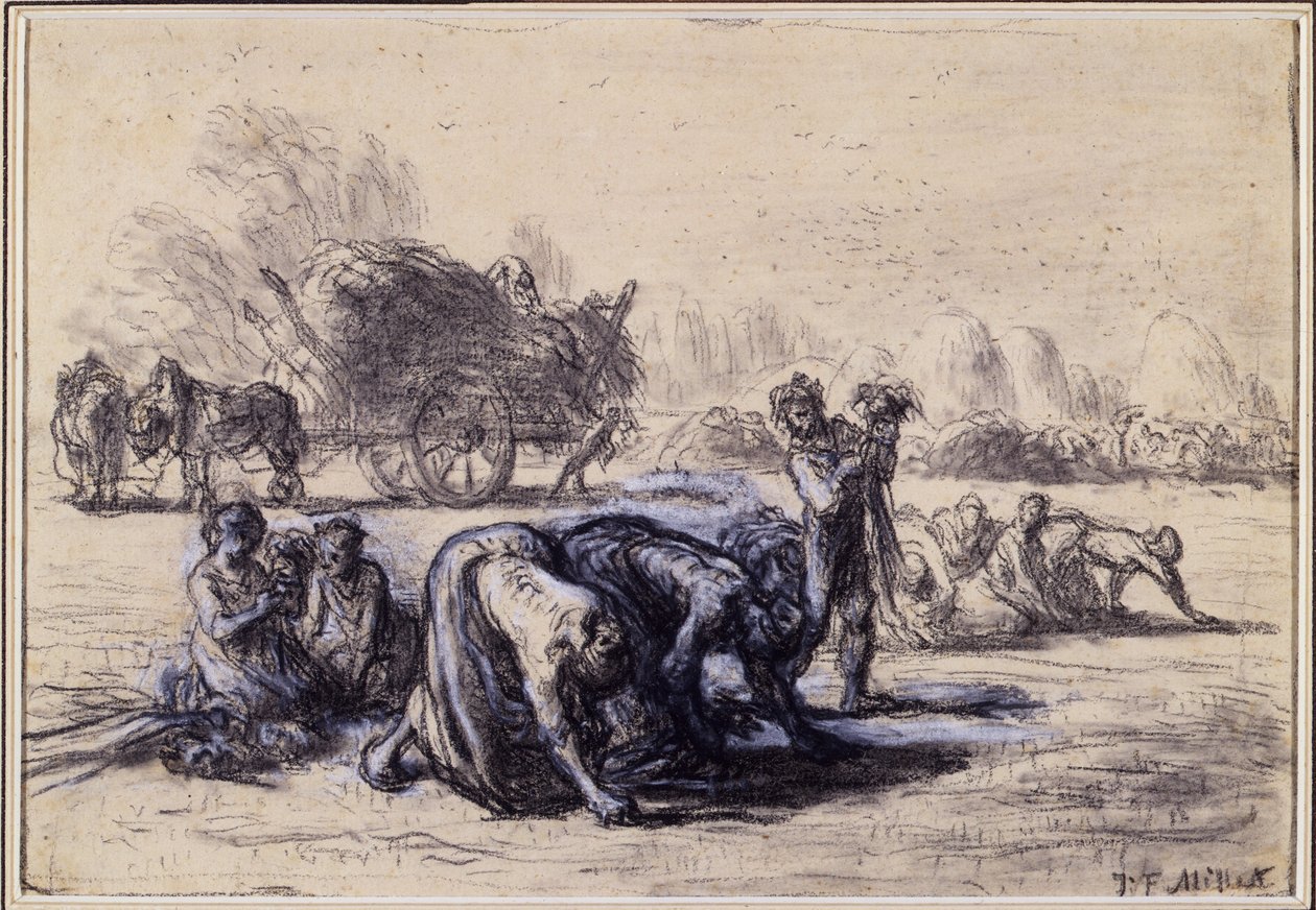 अगस्त का महीना: ग्लेनर्स, c.1851-52 (कागज पर काले और सफेद पेस्टल) द्वारा जीन फ्रेंकोइस बाजरा