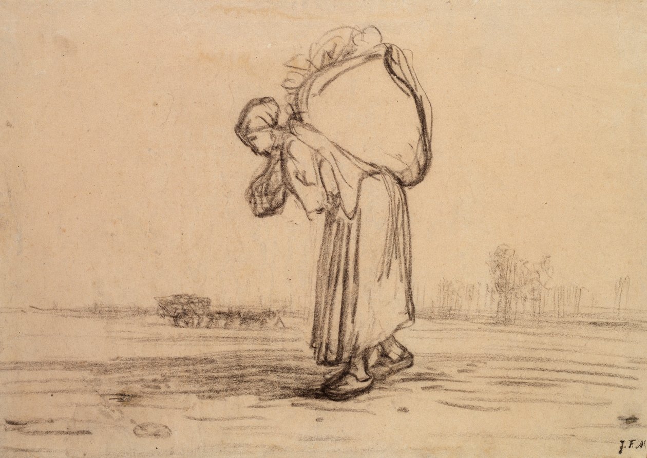 अपनी पीठ पर बोरी ढोती महिला, c1851-1855 द्वारा जीन फ्रेंकोइस बाजरा