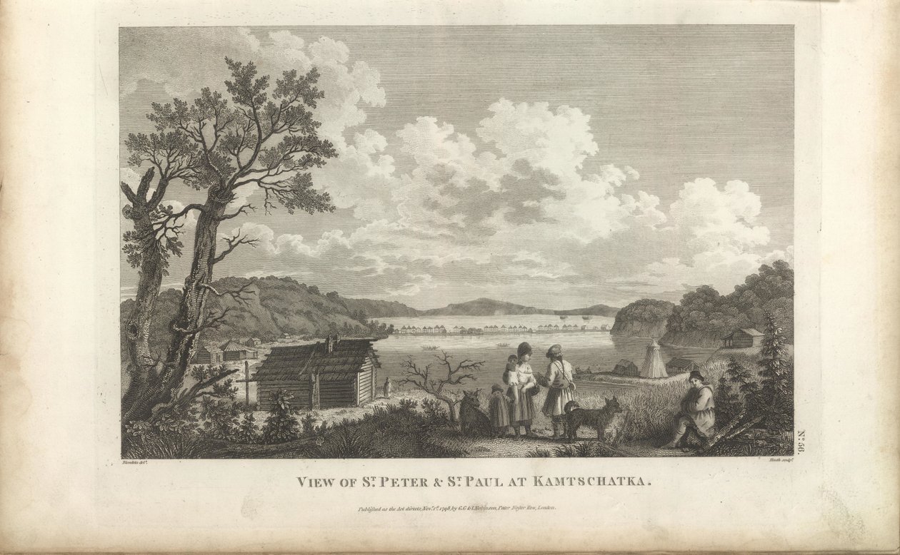 पेट्रोपावलोव्स्क हार्बर, 1780 के दशक का दृश्य। द्वारा ज्यां फ्रांकोइस डी गैलाउप ला पेरौस कॉम्टे डी