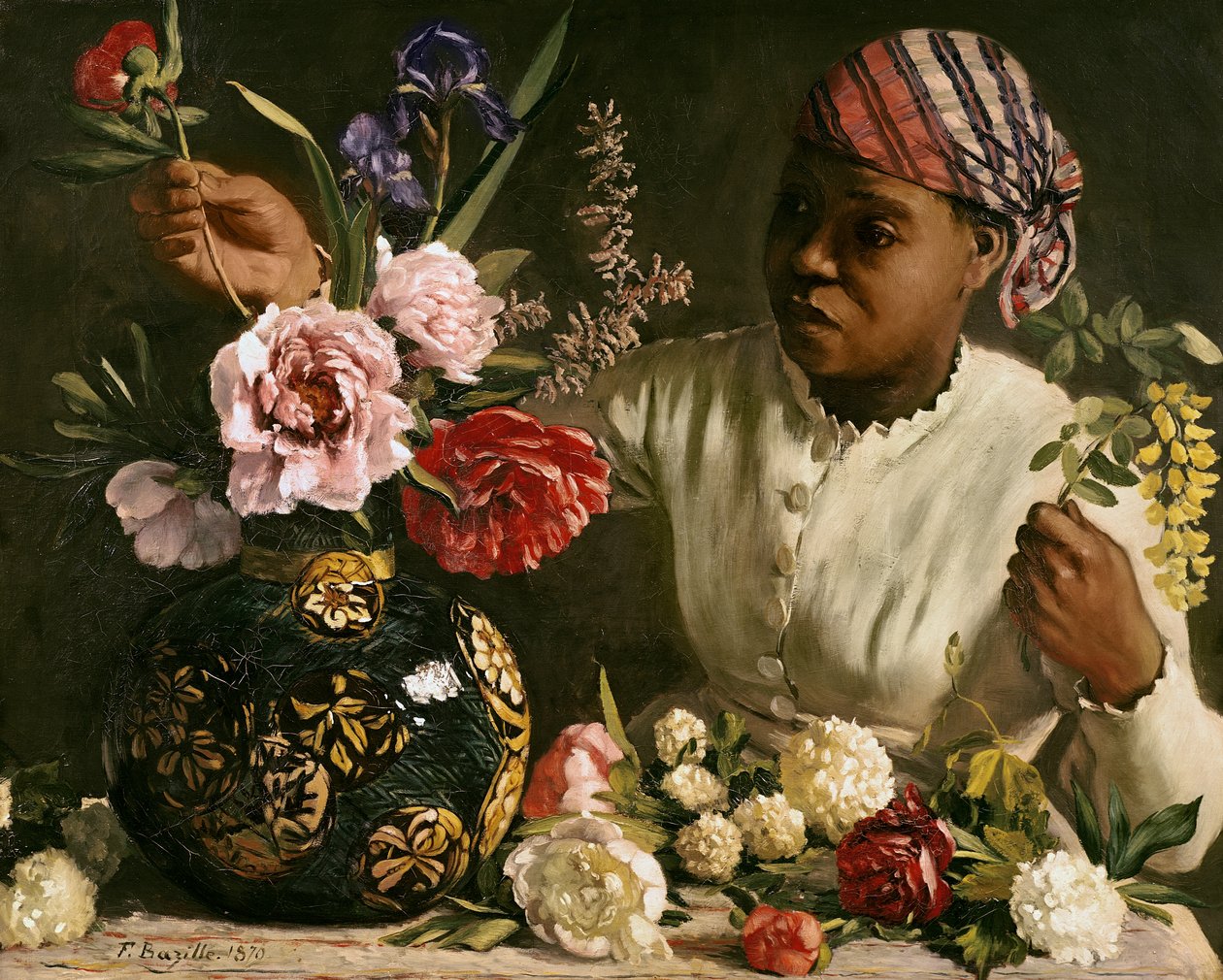 Peonies के साथ काली महिला, 1870 द्वारा जीन फ्रेडरिक बाज़िल