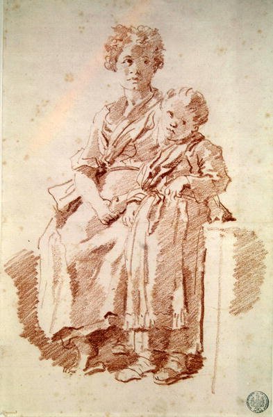 अपनी बहन के साथ एक युवा लड़की, 1774 (कागज पर लाल चाक) द्वारा जीन ऑनर फ्रैगनार्ड