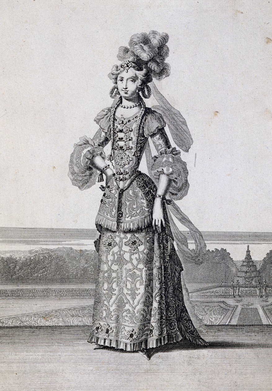 महिला बैले पोशाक, जीन बेरेन द एल्डर (1637-1711), फ्रांस द्वारा उत्कीर्ण द्वारा जीन आई बेरेन