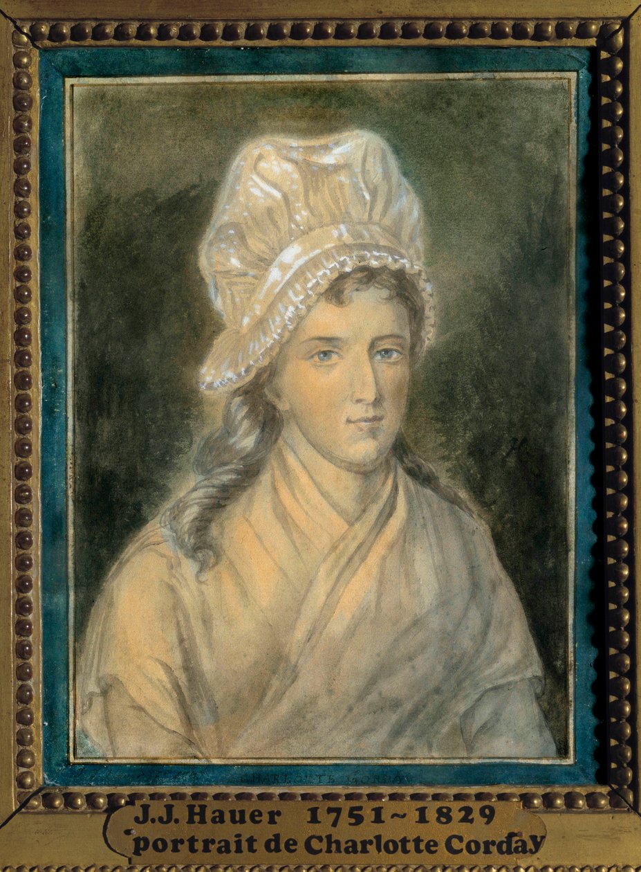 चार्लोट कॉर्डे का पोर्ट्रेट (1768-1793) जीन जैक्स हाउर (1751-1829) द्वारा 18 वीं शताब्दी की पेंटिंग। वर्साय। लैम्बिनेट संग्रहालय द्वारा जीन जैक्स हाउर