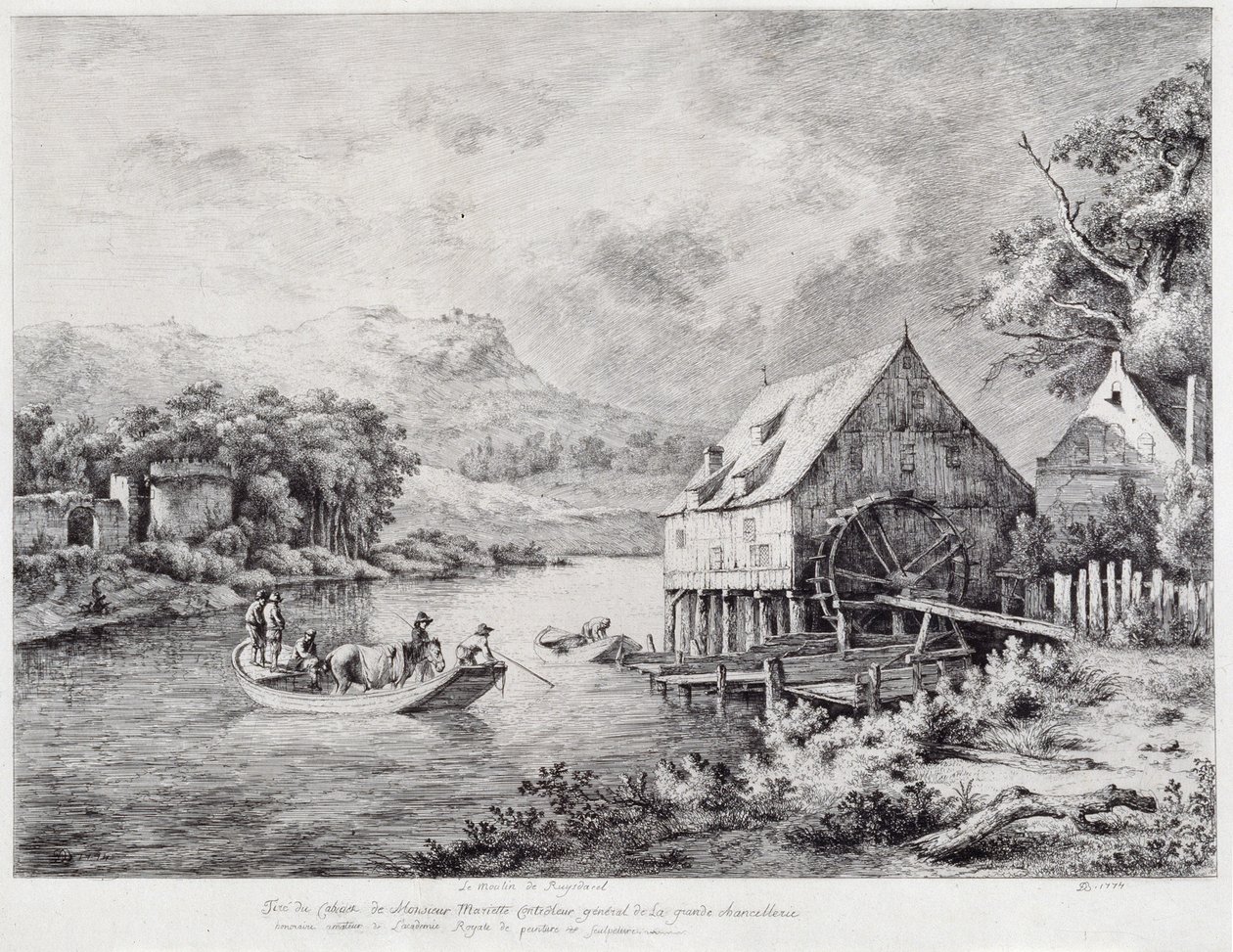 नदी के तट पर एक चक्की, 1774 द्वारा जीन जैक्स डी बोइसियू