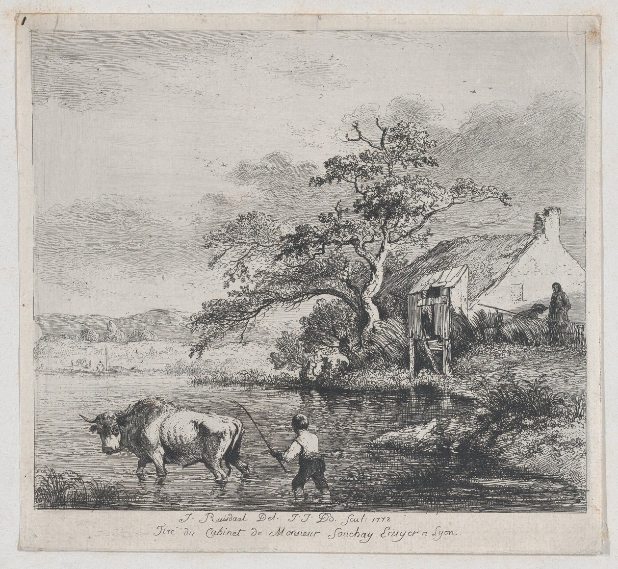 रुइसडेल के बाद, 1772 में चरवाहा और बैल। द्वारा जीन जैक्स डी बोइसियू
