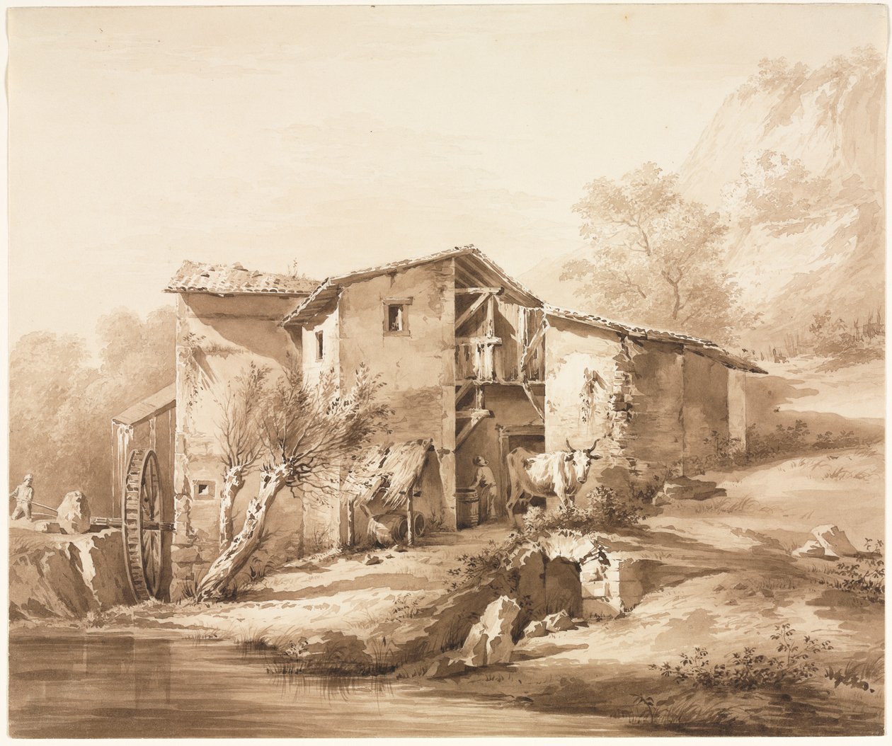 वॉटरमार्क के साथ लैंडस्केप, सी, 1790। द्वारा जीन जैक्स डी बोइसियू