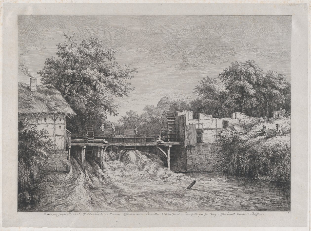 वॉटरमिल, रुइसडेल की एक पेंटिंग के बाद, 1782। द्वारा जीन जैक्स डी बोइसियू