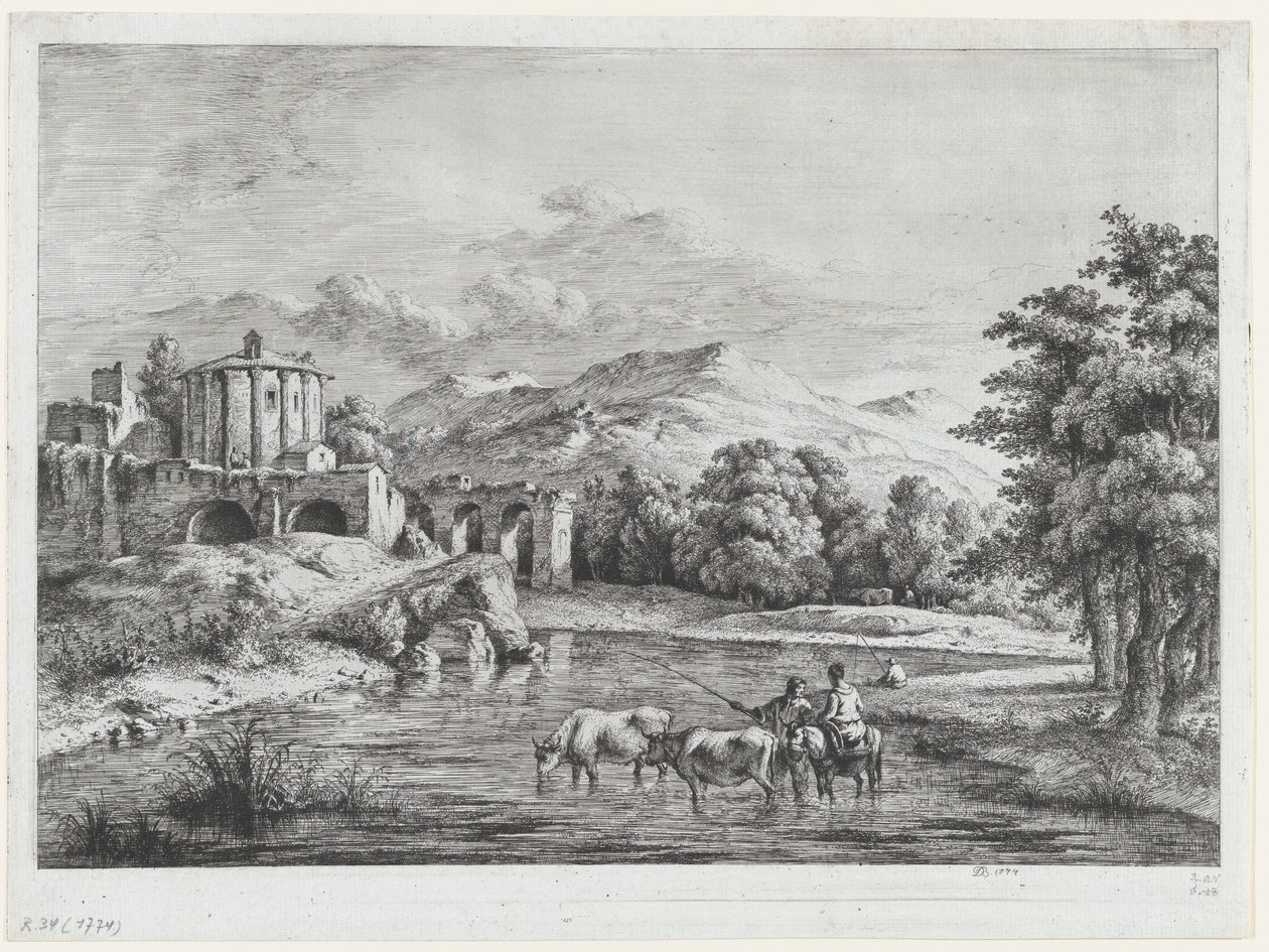 वेस्टा के मंदिर का दृश्य, 1774। द्वारा जीन जैक्स डी बोइसियू
